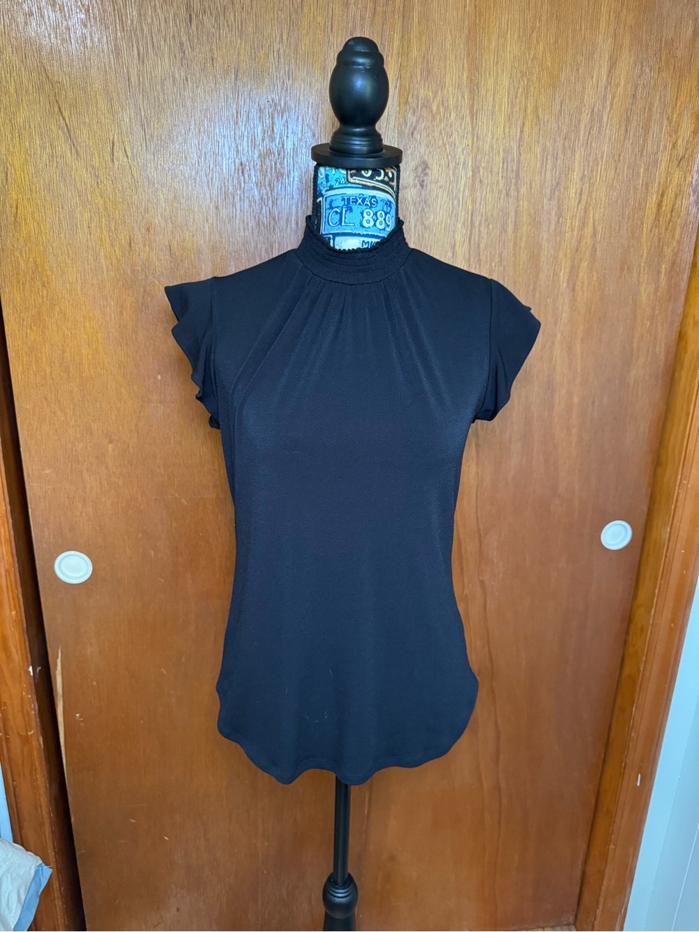 7th Avenue Design Studio NY & Company Black Ruffled Sleeve Mock Neck Women’s Top